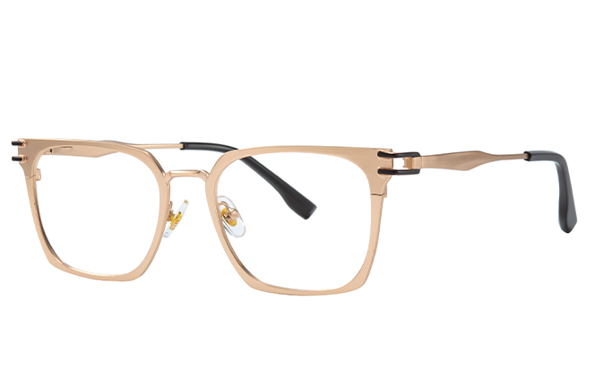 

100357 Rectangle Spring Hinge Eyeglasses, Gold;grey