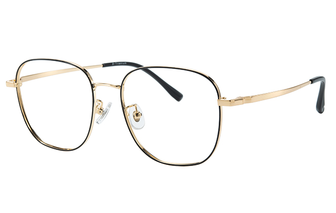 

100367 Square Titanium Eyeglasses, Black and gold