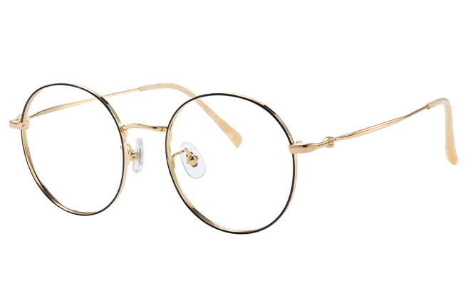 

100369 Round Titanium Eyeglasses, Gold and black;rose gold and black