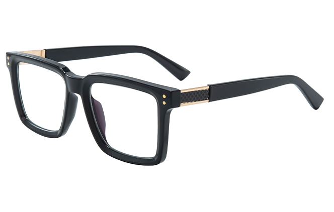 

200808 Rectangle Spring Hinge Eyeglasses, Black and clear;amber;black